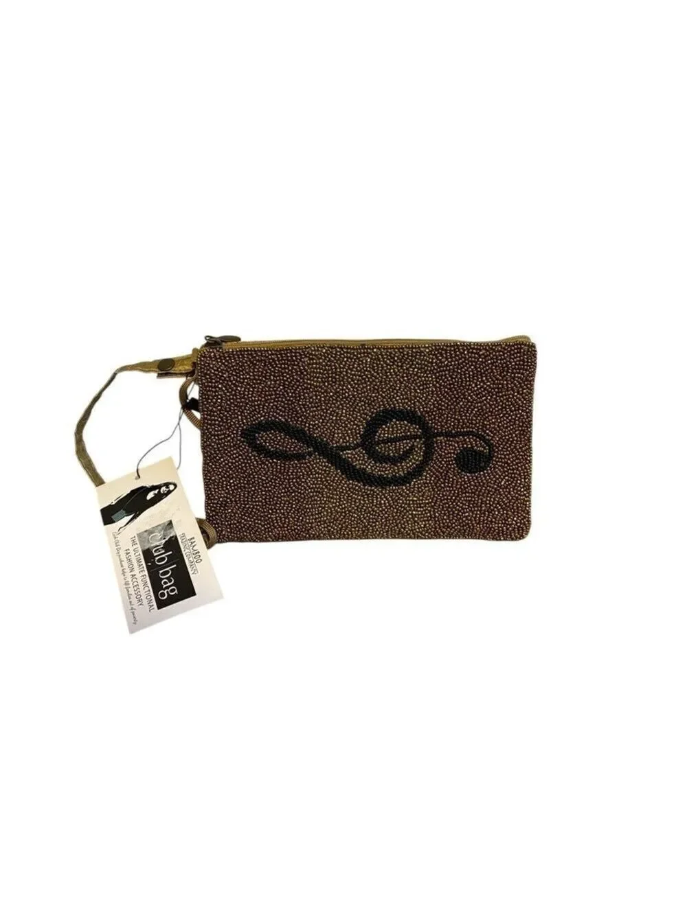 Bamboo Trading Company Music Club Bag Beaded Wristlet Crossbody Gold & Black New
